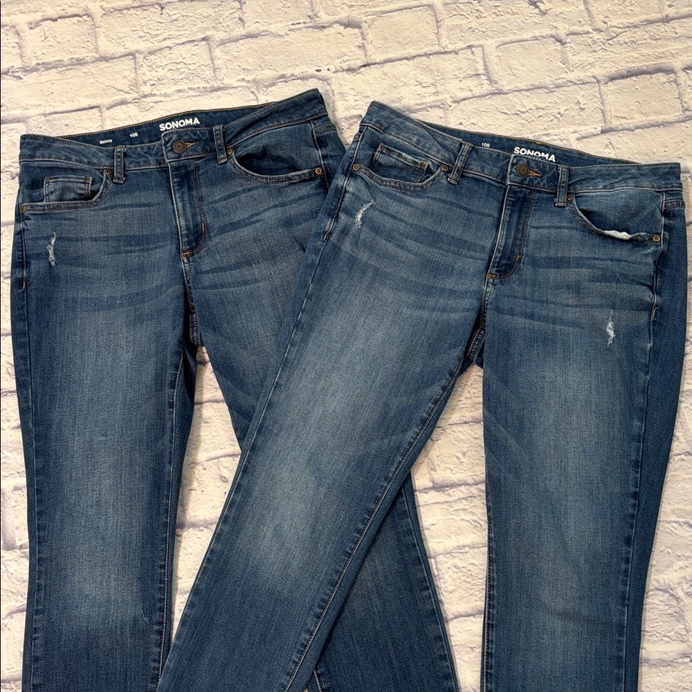 Sonoma Skinny Jeans Bundle of 2 Pairs Mid Rise Blue Denim Size 10 Short
